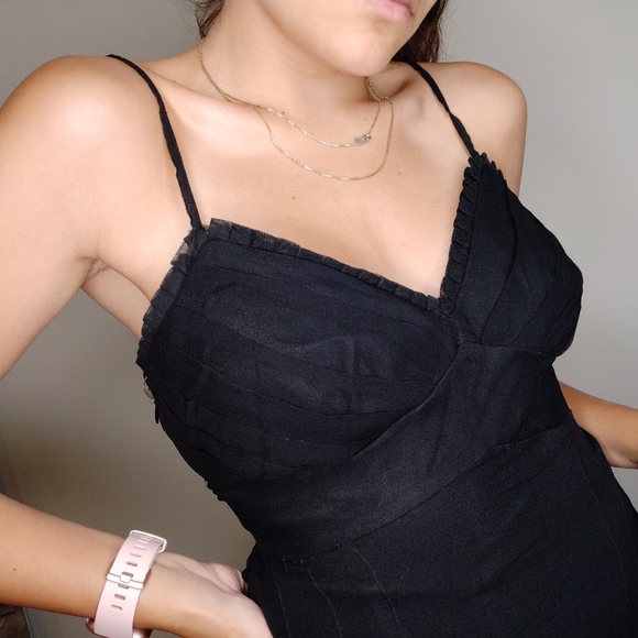 100% Silk Black Flowy Babydoll Midi Sun Dress Sz 6 - Picture 4 of 4